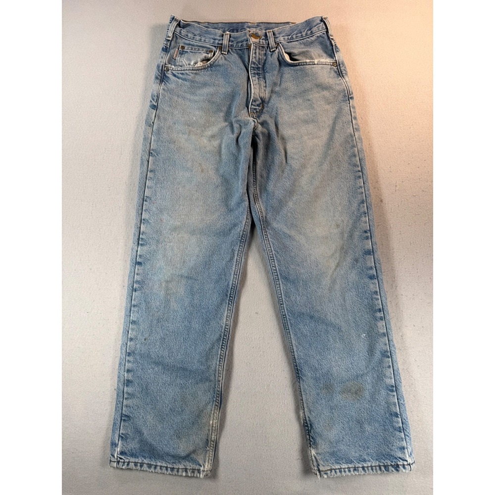 VTG Carhartt B172 DST Flannel Lined Relaxed Fit Jeans Light Wash Blue 32x30